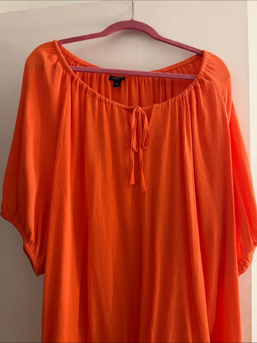Torrid.  Size 3. Bright Orange Peasant Tunic with Tie-Neck